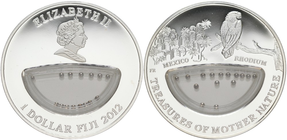 Фиджи 1 доллар 2012 серия Сокровища матери-природы, родий, в оригинальной коробке, с сертификатом KM 458 серебро PROOF 00-00-00