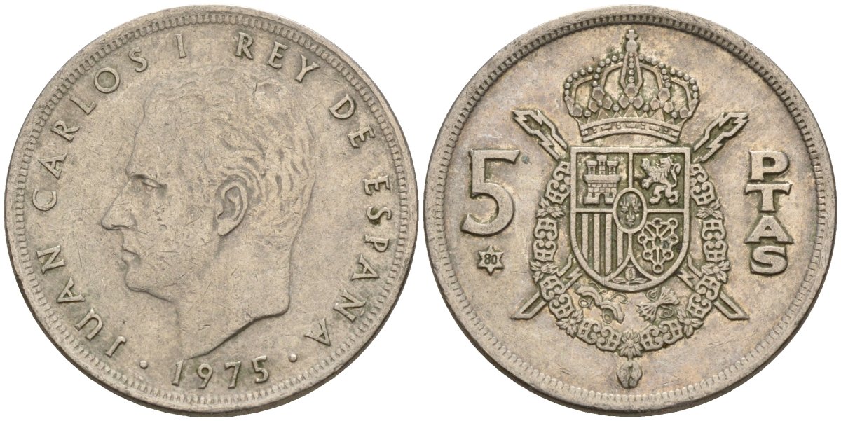 Испания 5 песет 1975 (80) Хуан Карлос I (1975-2014) KM 807 медно-никель 4155-712