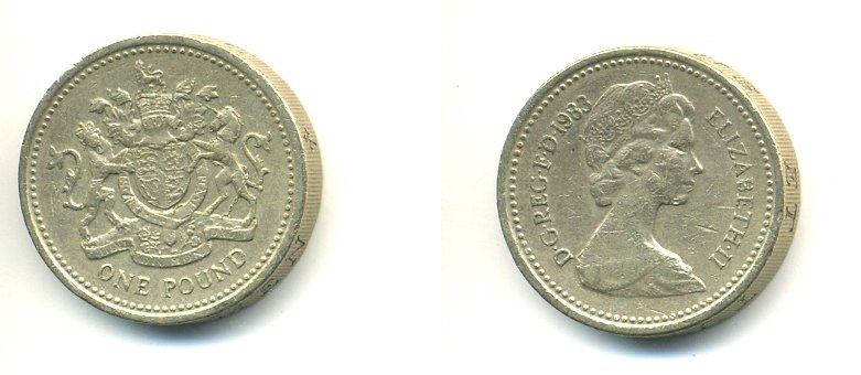 Великобритания 1 фунт 1983 Елизавета II (1952-2022) KM 933, Spink 4221 никель латунь 59-131