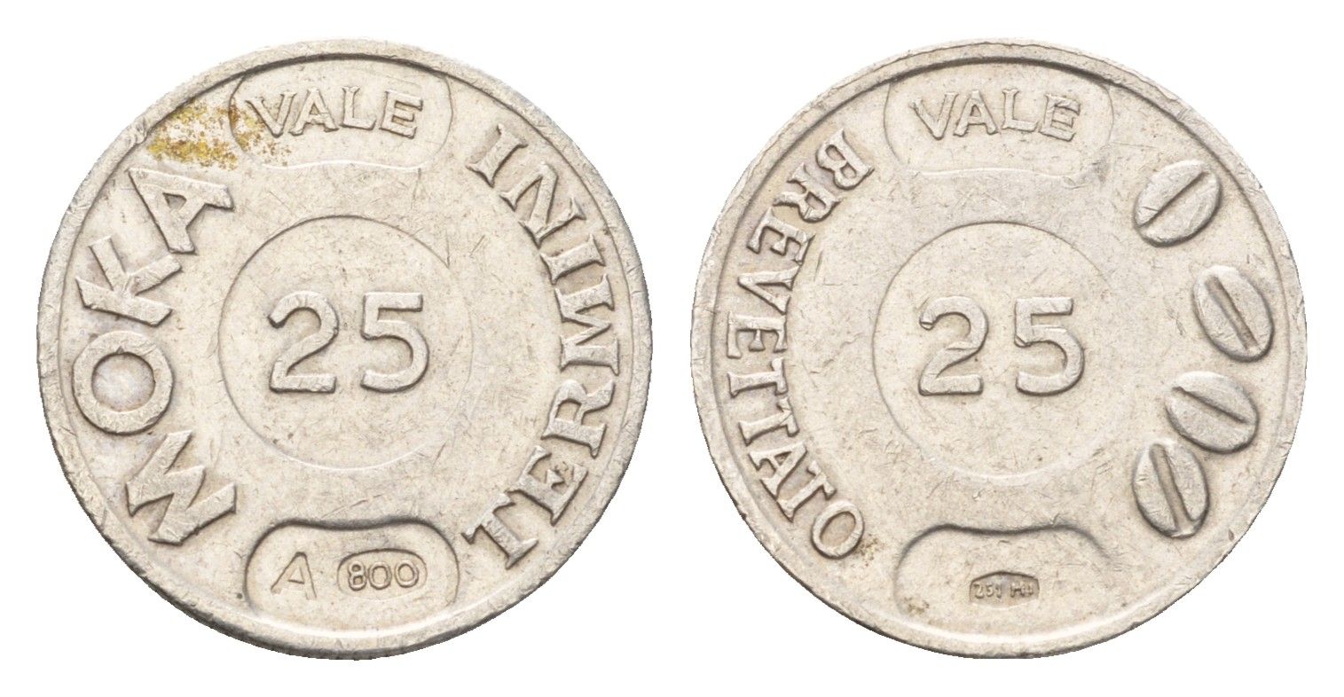 Италия кофейный жетон в 25 баллов 1960-1962 диаметр 19 мм, вес 3 гр серебро 4669-267