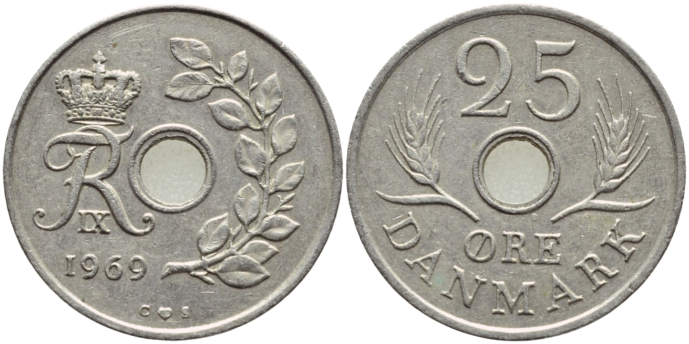Дания 25 эре 1968 С;S, Фредерик IX (1947-1972) KM 855.1 медно-никель 4397-214