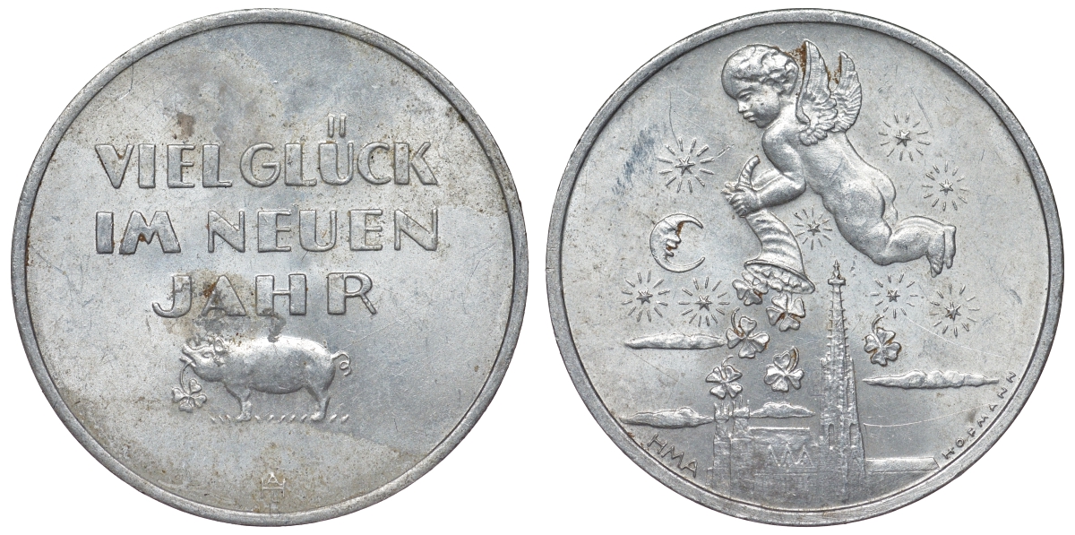 Австрия жетон ND удачи в новом году, свинья и ангелочек с клевером алюминий 4121-214