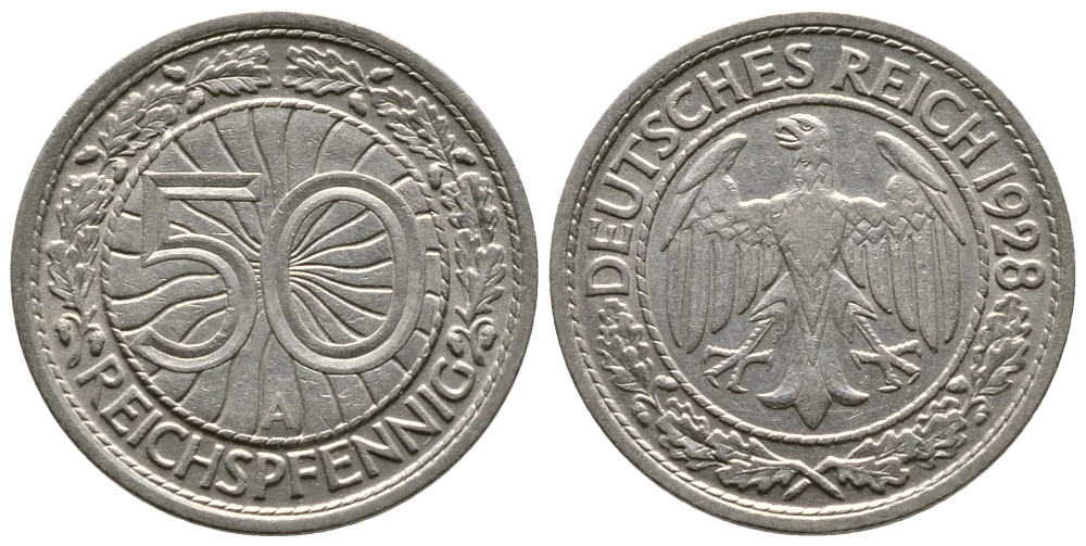 Германия 50 рейхспфеннигов 1928 A KM 49, J. 324 никель 4380-411