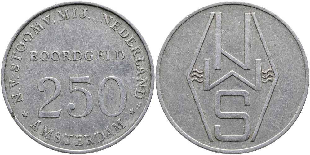 Нидерланды жетон 250 центов XX век BOORDGELD - корабельные деньги, использовались на кораблях при вывозе эмигрантов, для предотвращения вывоза валюты  алюминий    118-535
