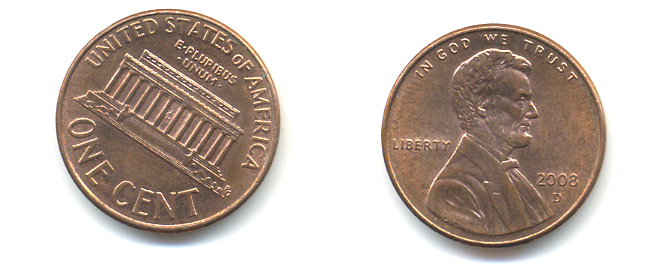 США 1 ЦЕНТ 2008 D ЛИНКОЛЬН KM 201b цинк плакированный медью 86-535