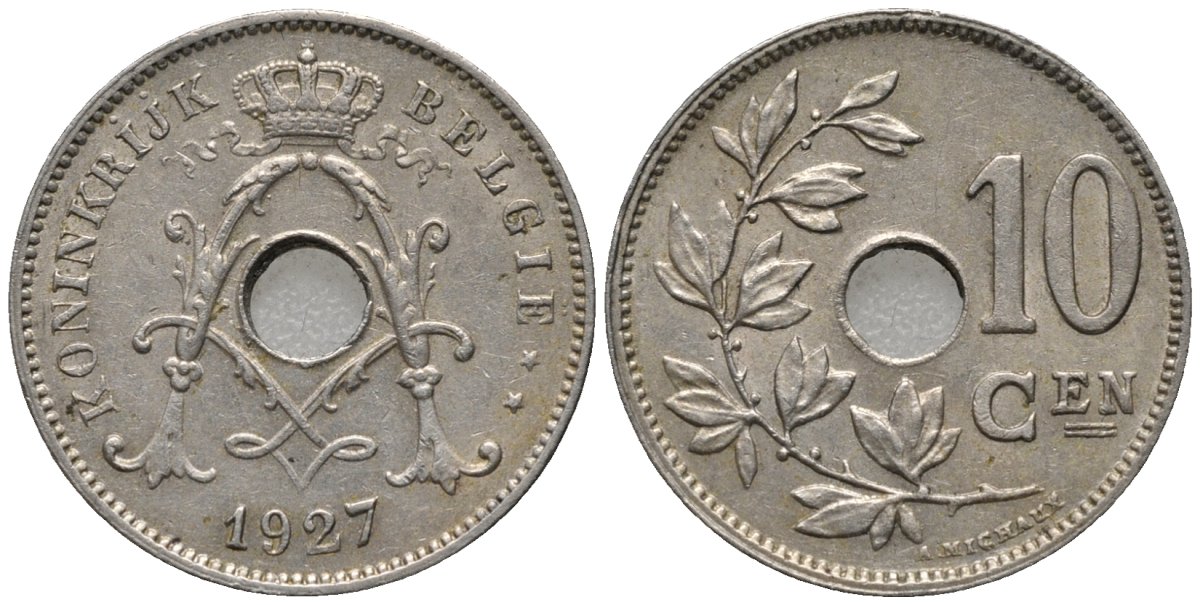 Бельгия 10 сантимов 1927 Belgie , Альберт I (1910-1934) KM 86 медно-никель 4579-927