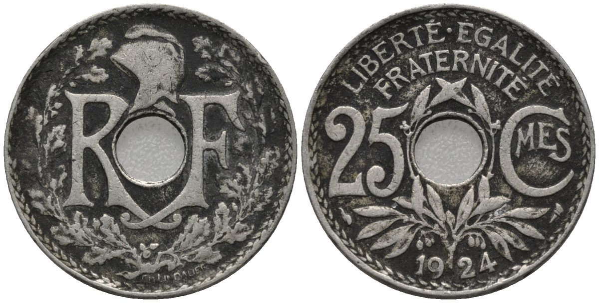 Франция 25 сантимов 1924 KM 867a медно-никель 4577-733