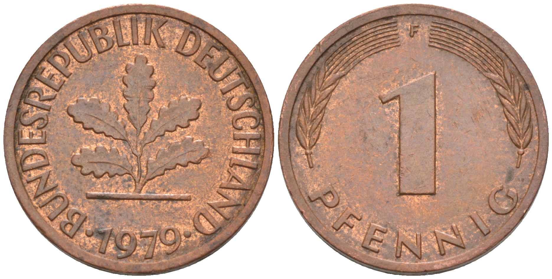 ФРГ 1 пфенниг 1979 F KM 105, J.380 сталь плакированная медью 187-857