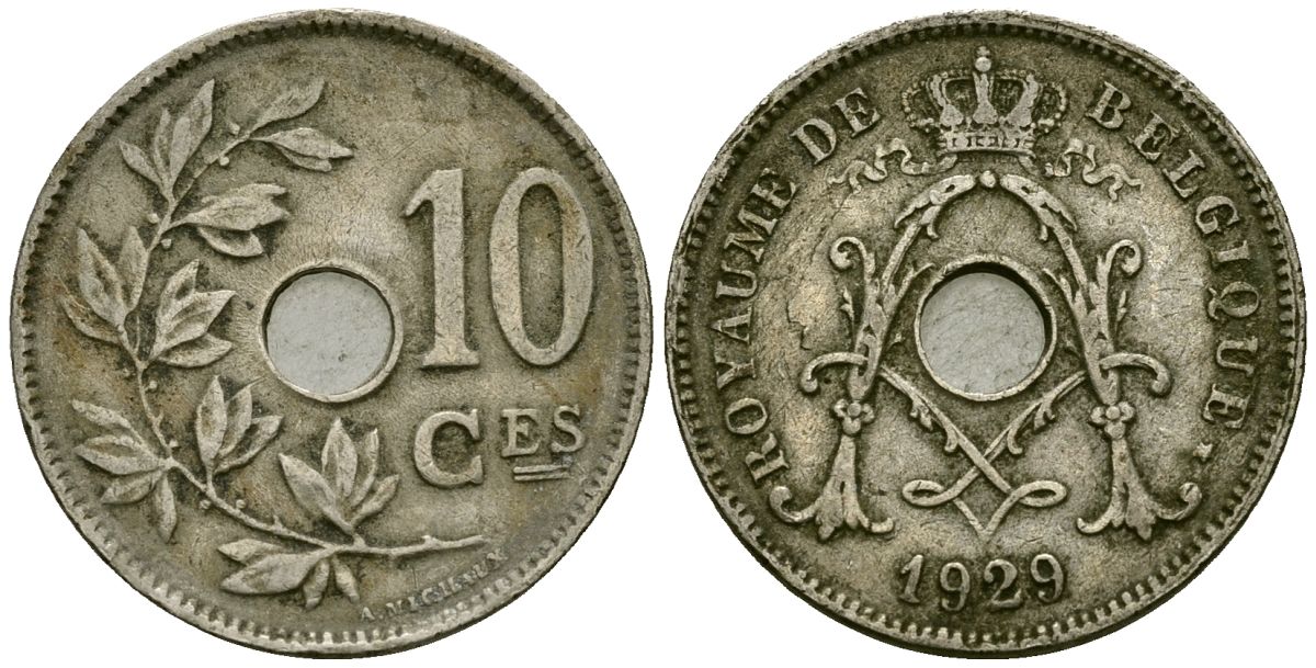 Бельгия 10 сантимов 1929 Belgique KM 85 медно-никель 4172-1047
