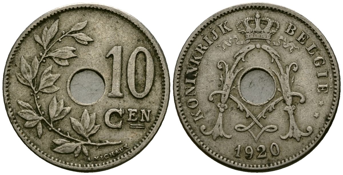 Бельгия 10 сантимов 1920 Belgie KM 86 медно-никель 4172-613