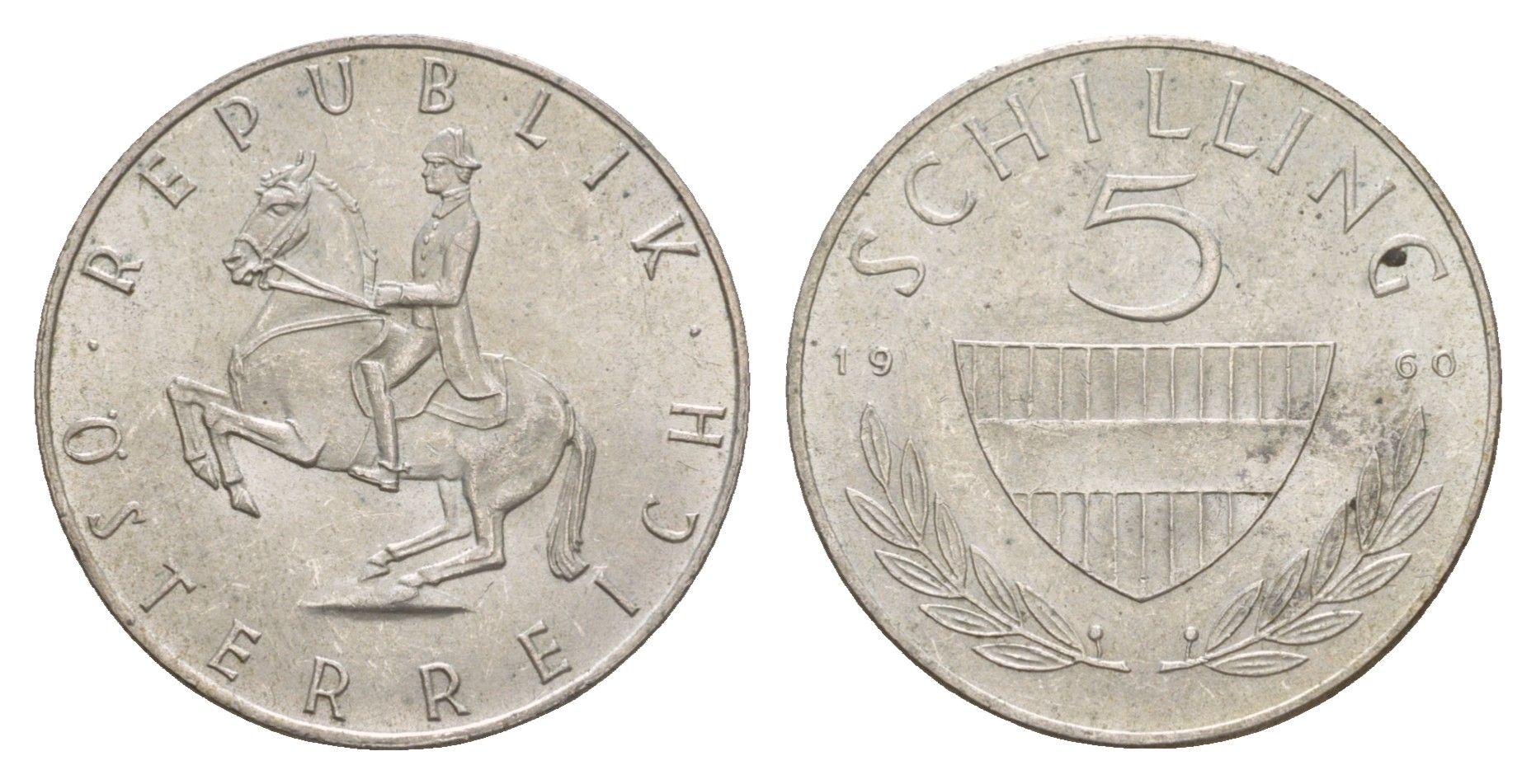 Австрия 5 шиллингов 1960 KM 1960 серебро 4657-647