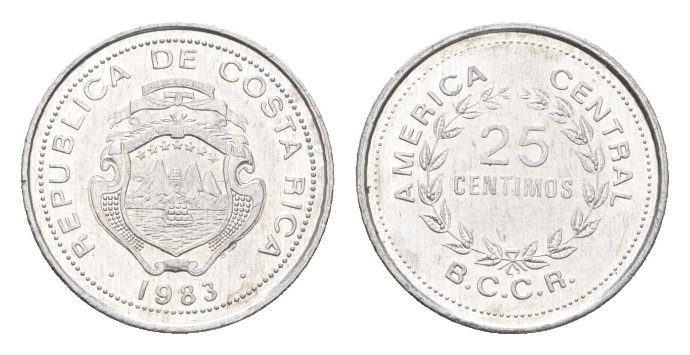 Коста-Рика 25 сентимо 1983 KM 188.3 алюминий aUNC 4664-745