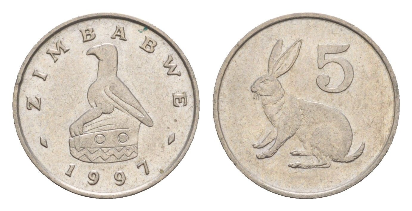 Зимбабве 5 центов 1997 рыжий кролик KM 2 медно-никель aUNC 4655-751