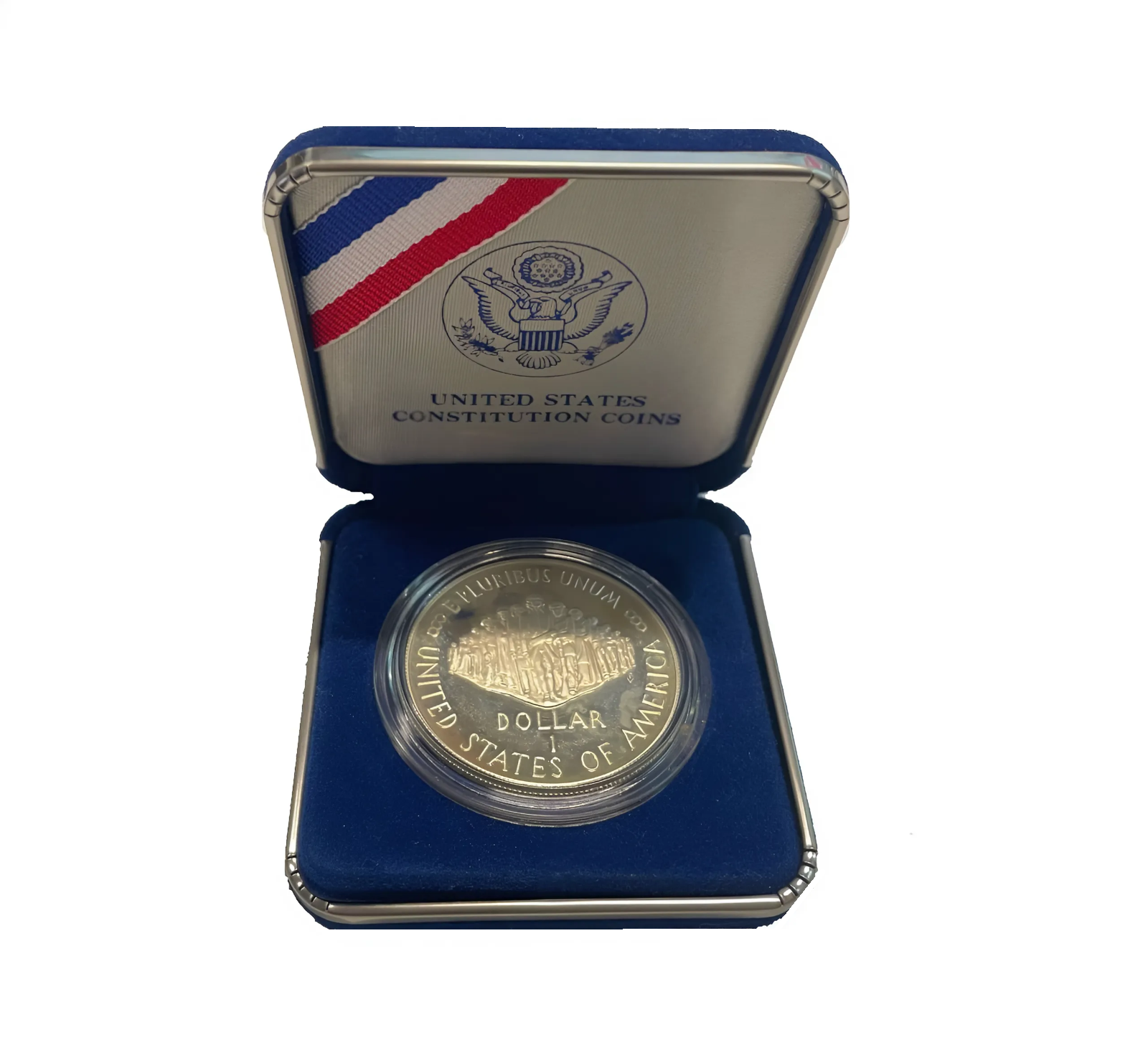 США 1 доллар 1987 S, 200 лет конституции США, в оригинальной коробке KM 220 серебро  PROOF  8-2-04-20