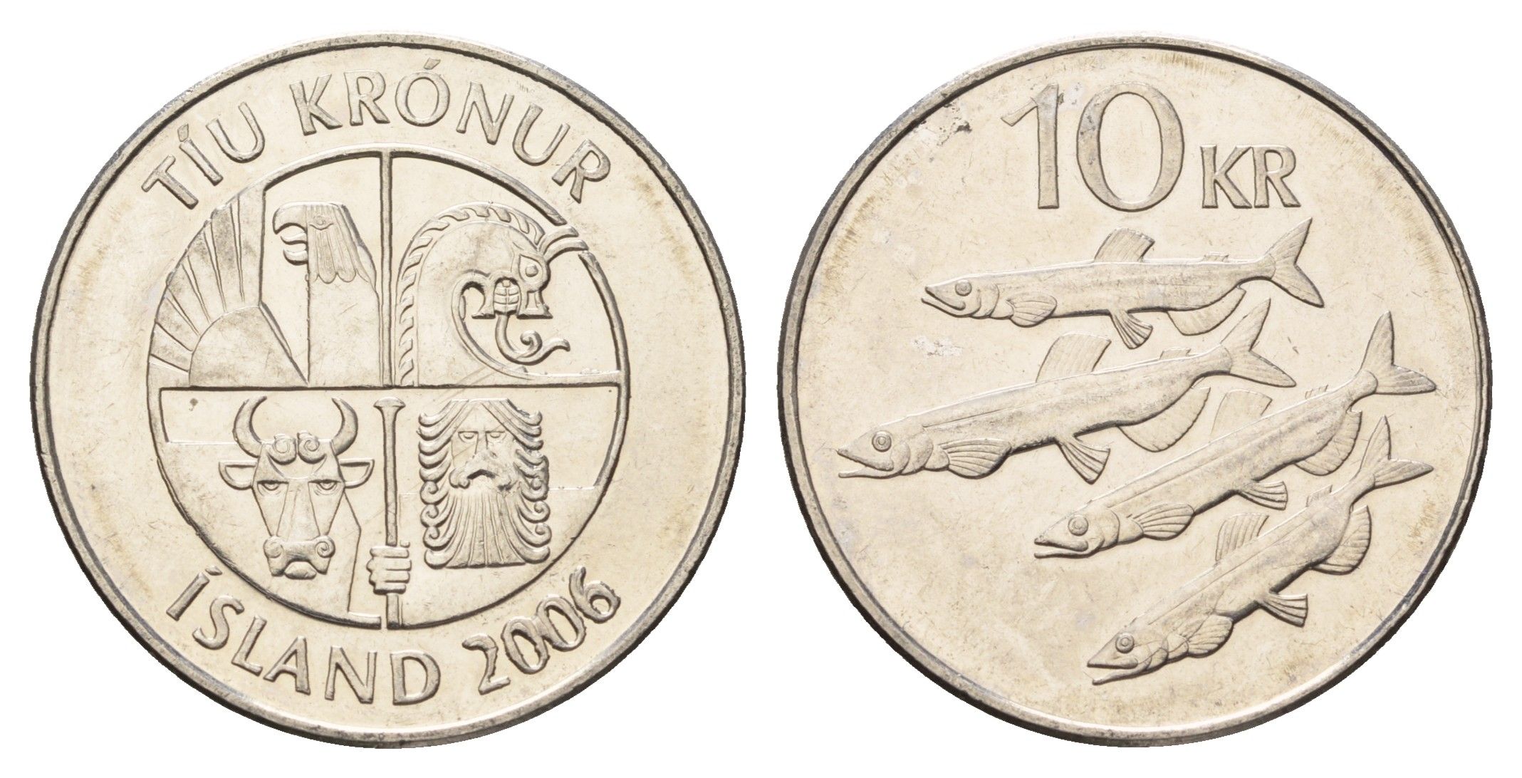 Исландия 10 крон 2006 рыбы KM 29.1a сталь плакированная никелем UNC 4691-255