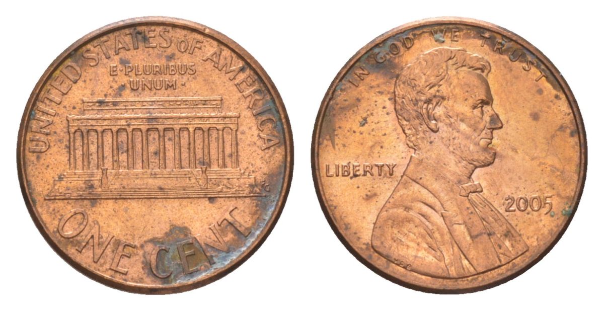 США 1 цент 2005 Авраам Линкольн KM 201b цинк плакированный медью aUNC 4627-1065