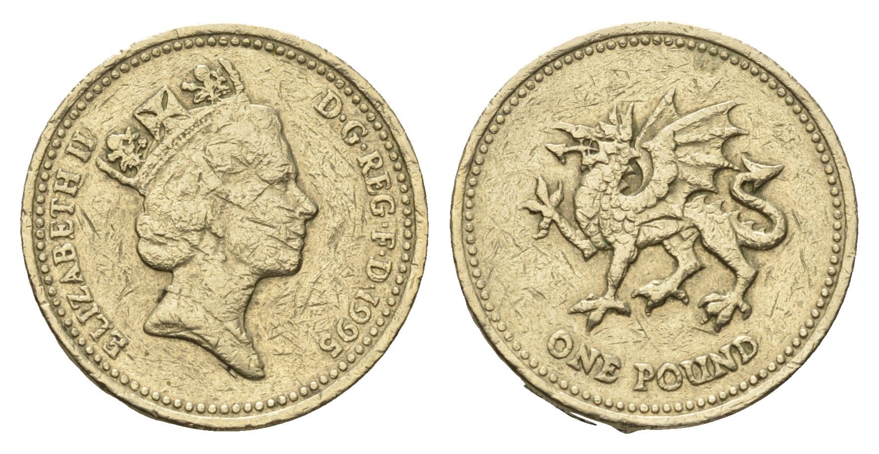 Великобритания 1 фунт 1995 Елизавета II (1952-2022), год-тип KM 969, Spink 4338 никель латунь 4695-834