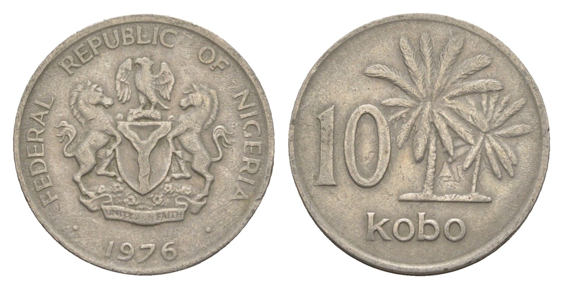 Нигерия 10 кобо 1976 пальмы KM 10.1 медно-никель 4650-1231