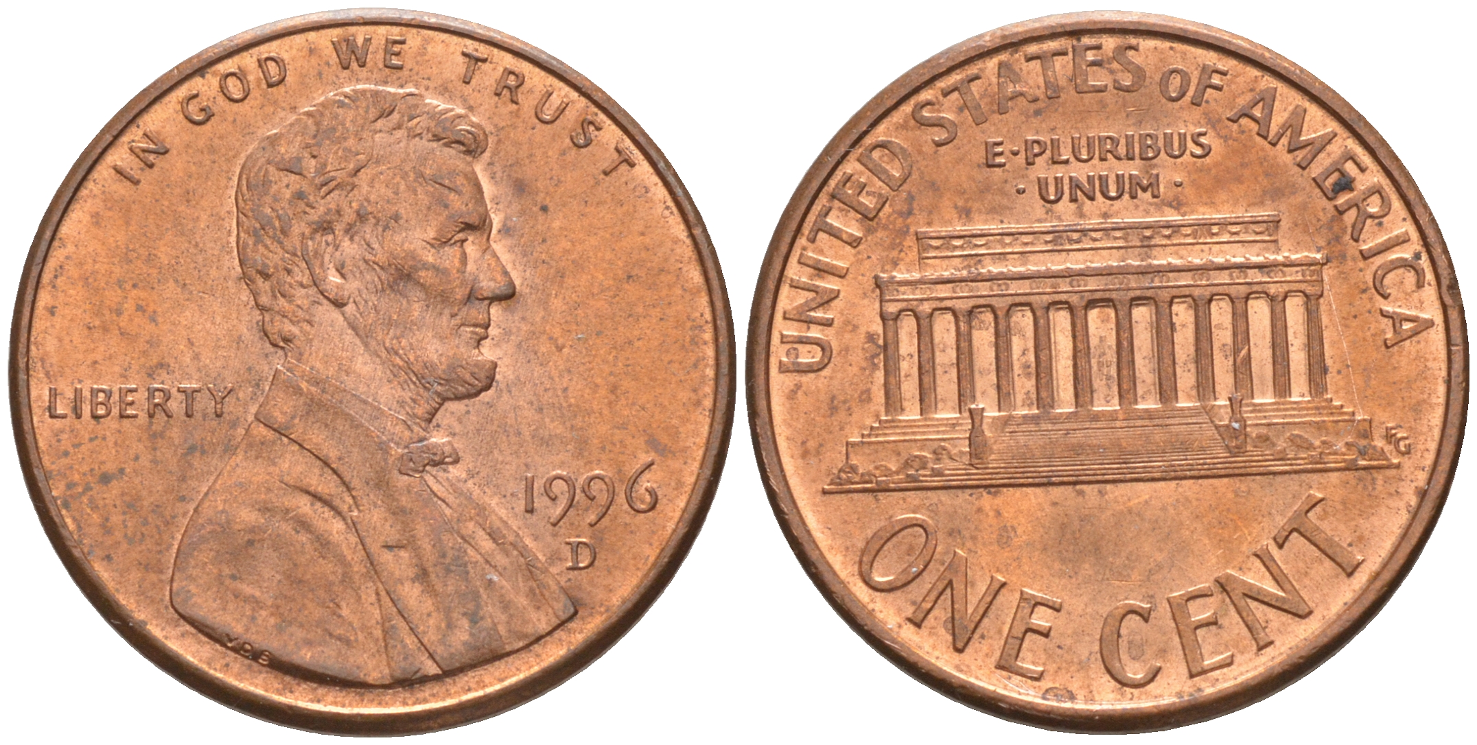 США 1 ЦЕНТ 1996 D, ЛИНКОЛЬН KM 201b цинк плакированный медью UNC 187-643