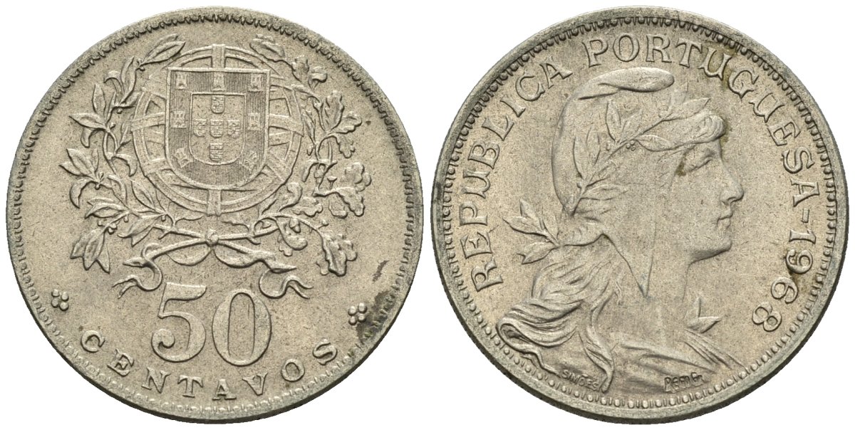 Португалия 50 сентаво 1968 KM 577 медно-никель 4148-343