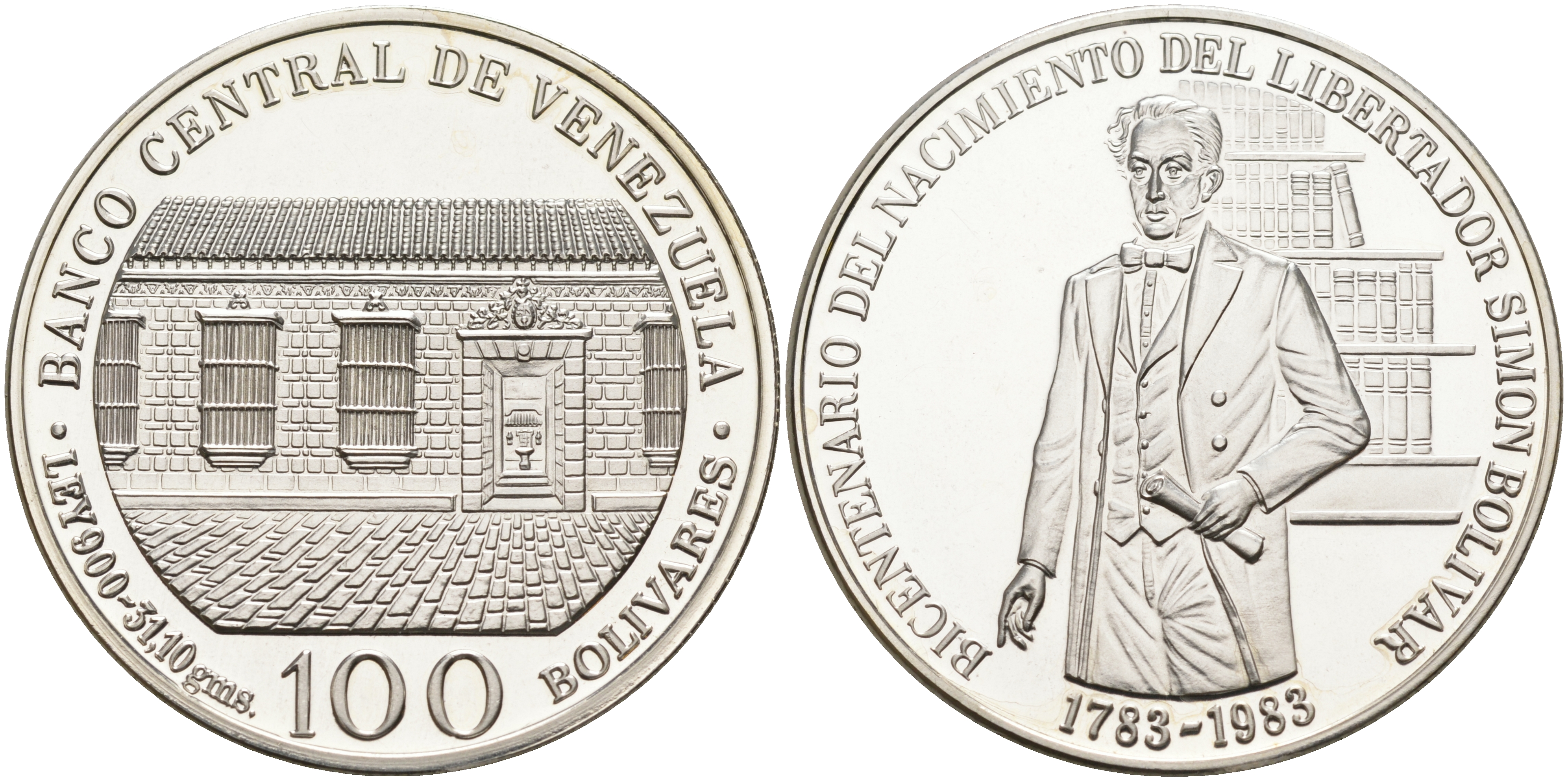 Венесуэла 100 боливаров 1983 200 лет со дня рождения Симона Боливара KM 58 серебро PROOF 1095-3-12