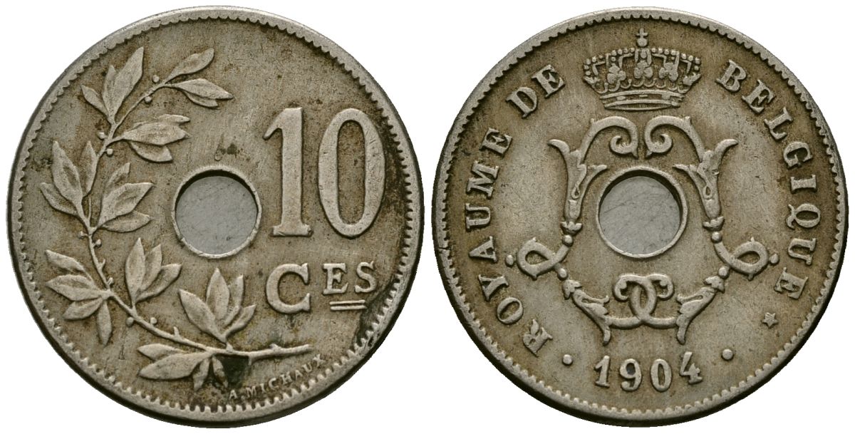 Бельгия 10 сантимов 1904 Belgique KM 52 медно-никель 4172-817