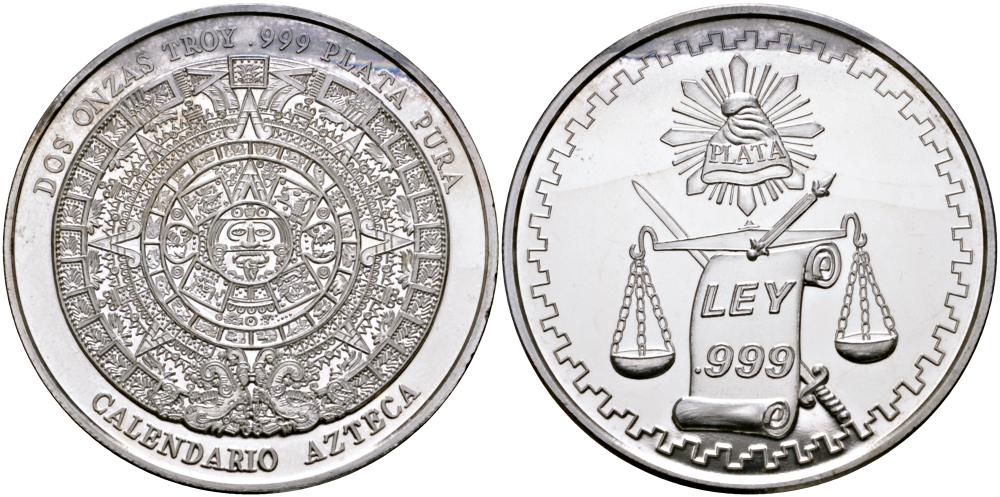 Мексика 2 унции ND АЦТЕКСКИЙ КАЛЕНДАРЬ, ВЕСЫ ПРАВОСУДИЯ, диаметр 48 ММ., ВЕС 2 ТРОЙСКИЕ УНЦИИ серебро PROOF 00-00