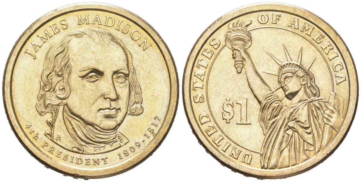 США 1 доллар 2007 P, Президент США - Джордж Вашингтон (1789-1797) KM 401 медь с марганцево-латунным покрытием 183-327