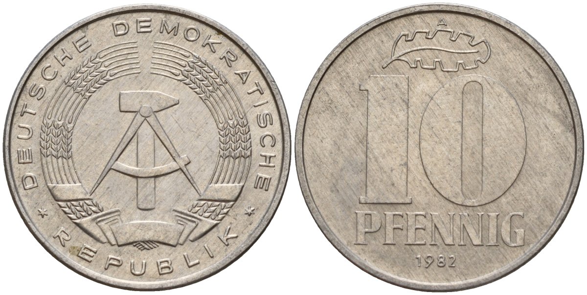 ГДР 10 пфеннигов 1982 A KM 10 алюминий 68-1221