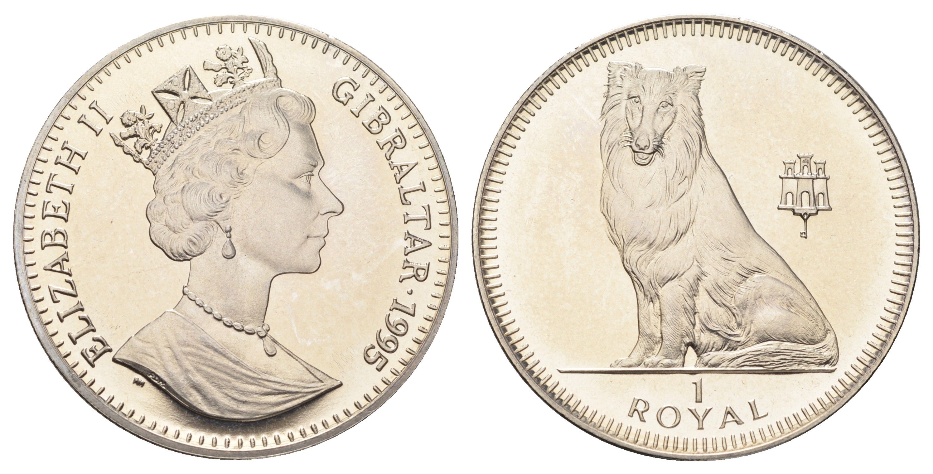 Гибралтар 1 роял 1995 Лучшие друзья человека (собаки) - Колли KM 318 медно-никель BU 1524-1923