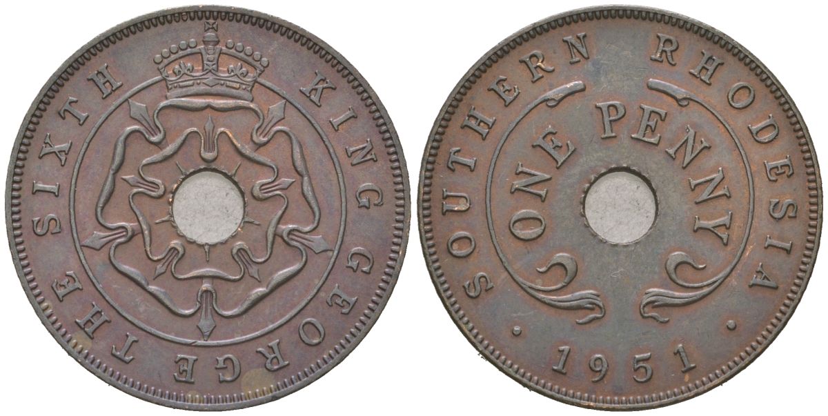 Южная Родезия 1 пенни 1951 Георг VI (1936-1952) KM 25 бронза aUNC 4616-116