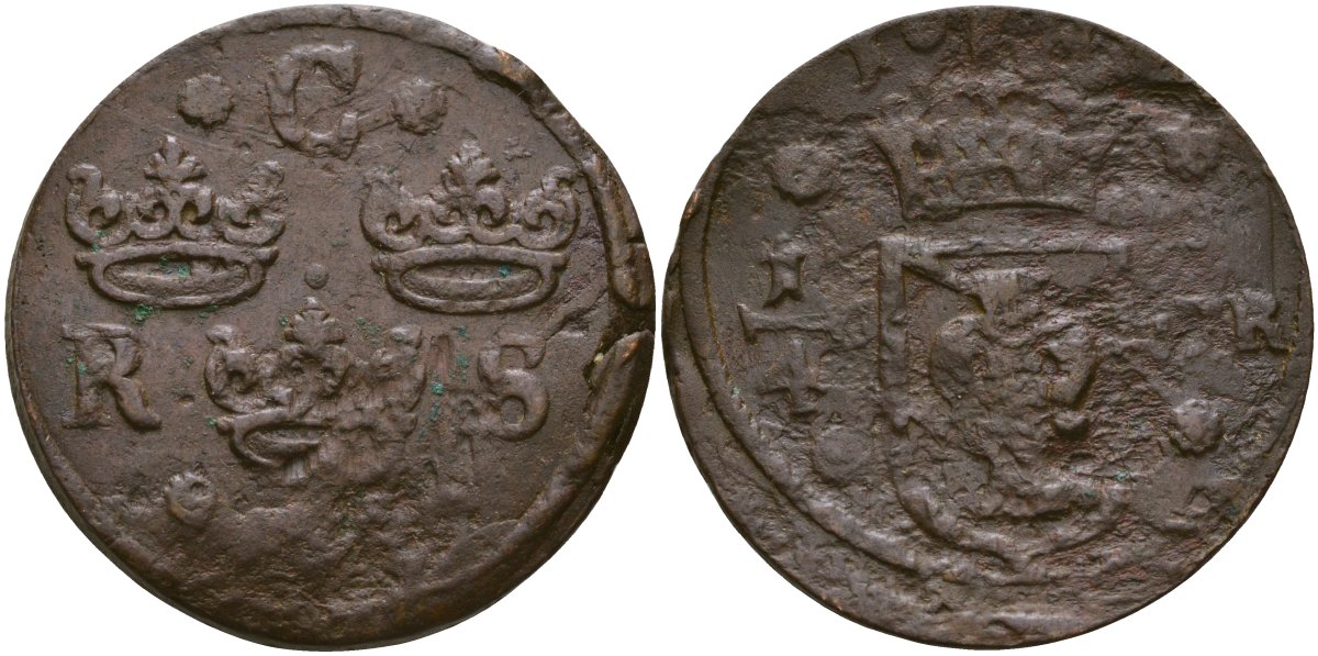 Швеция 1/4 эре 16хх Кристина (1632-1654) медь 4168-113