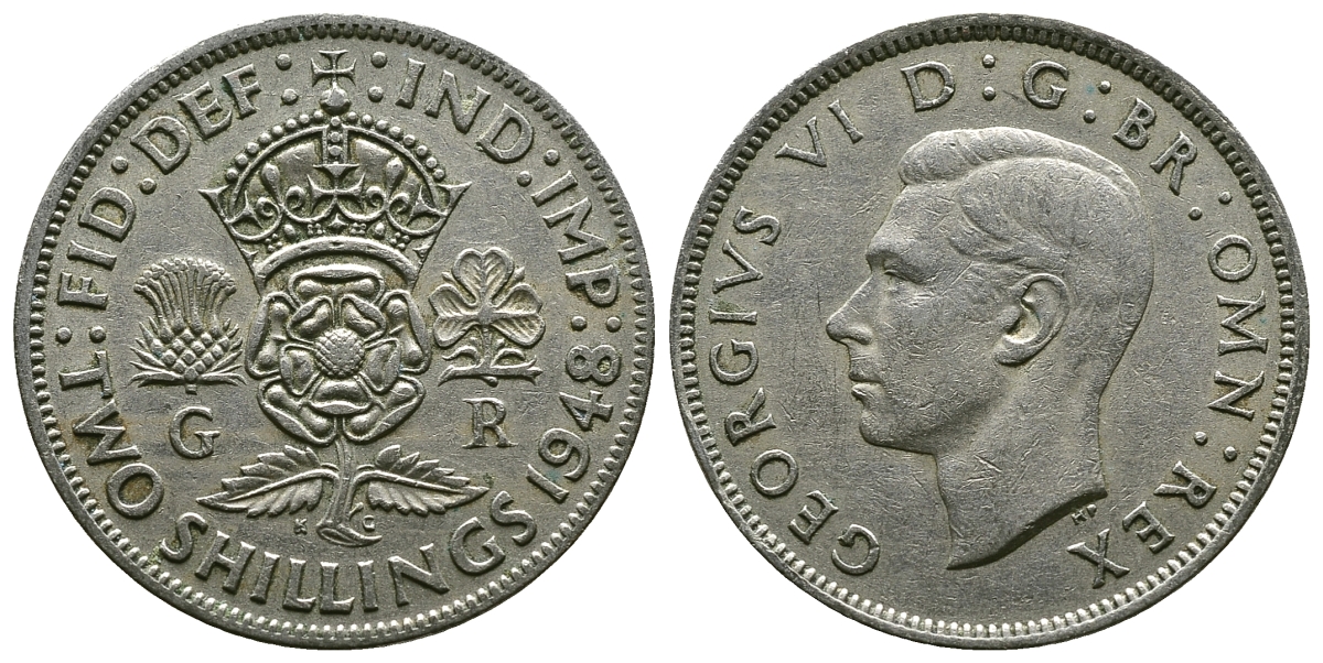 Великобритания 2 шиллинга (флорин) 1948 Георг VI (1936-1952) KM 865, Spink 4102 медно-никель 4381-1112