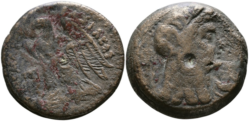 Египет, Государство Птолемеев ТЕТРОБОЛ 163-145 до н.э. Птолемей VI Филометор, голова ИЗИДЫ/ОРЁЛ, Александрия, вес 14,16 гр Svoronos 1384 медь 1073-8-11