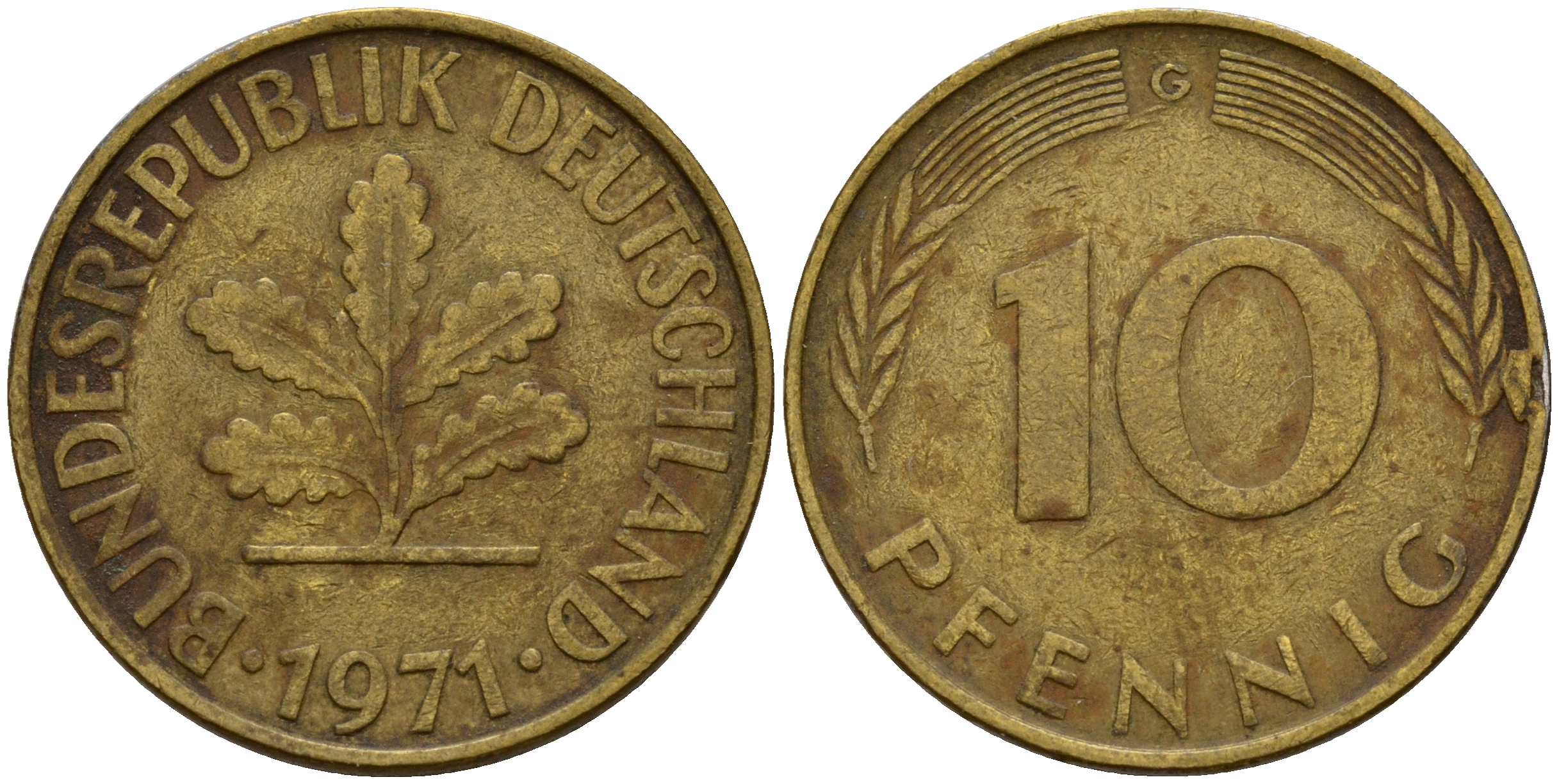 ФРГ 10 пфеннигов 1971 G J. 383, KM 108 сталь плакированная латунью    4603-353