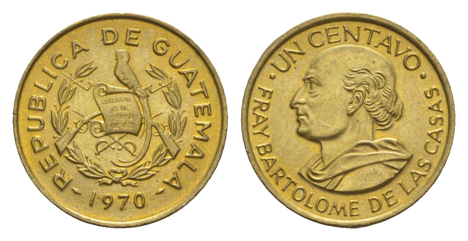 Гватемала 1 сентаво 1970 Бартоломео де лас Касас KM 265 латунь UNC 4655-853
