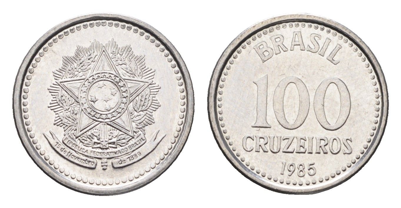 Бразилия 100 крузейро 1985 KM 595 нержавеющая сталь UNC 4664-533