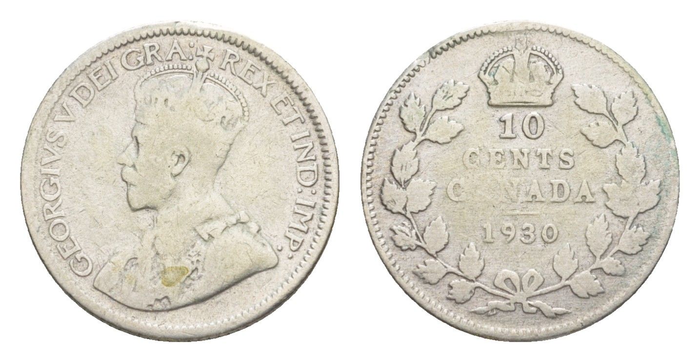 Канада 10 центов 1930 Георг V (1910-1936) KM 23a серебро 4639-535