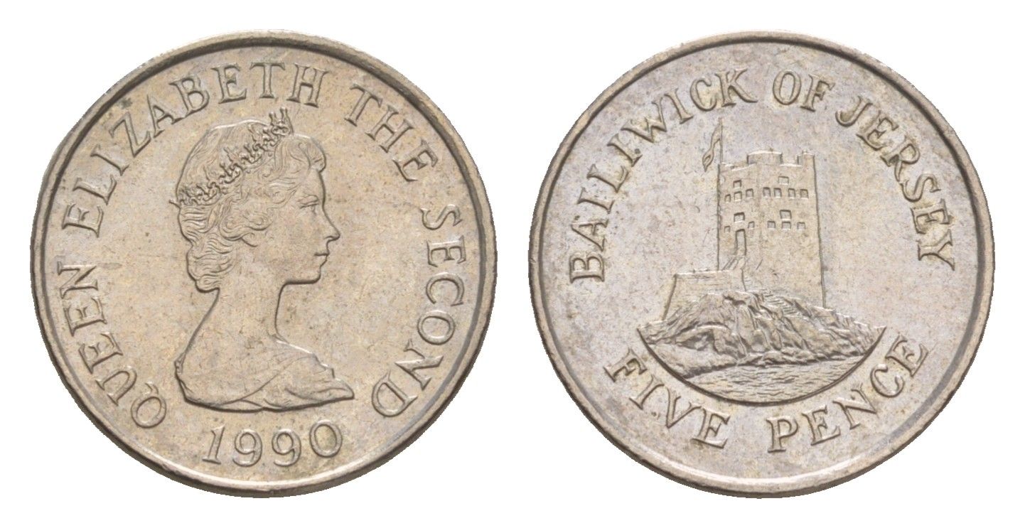 Джерси 5 пенсов 1990 башня Сеймур, Елизавета II (1952-2022) KM 56.2 медно-никель 4655-953