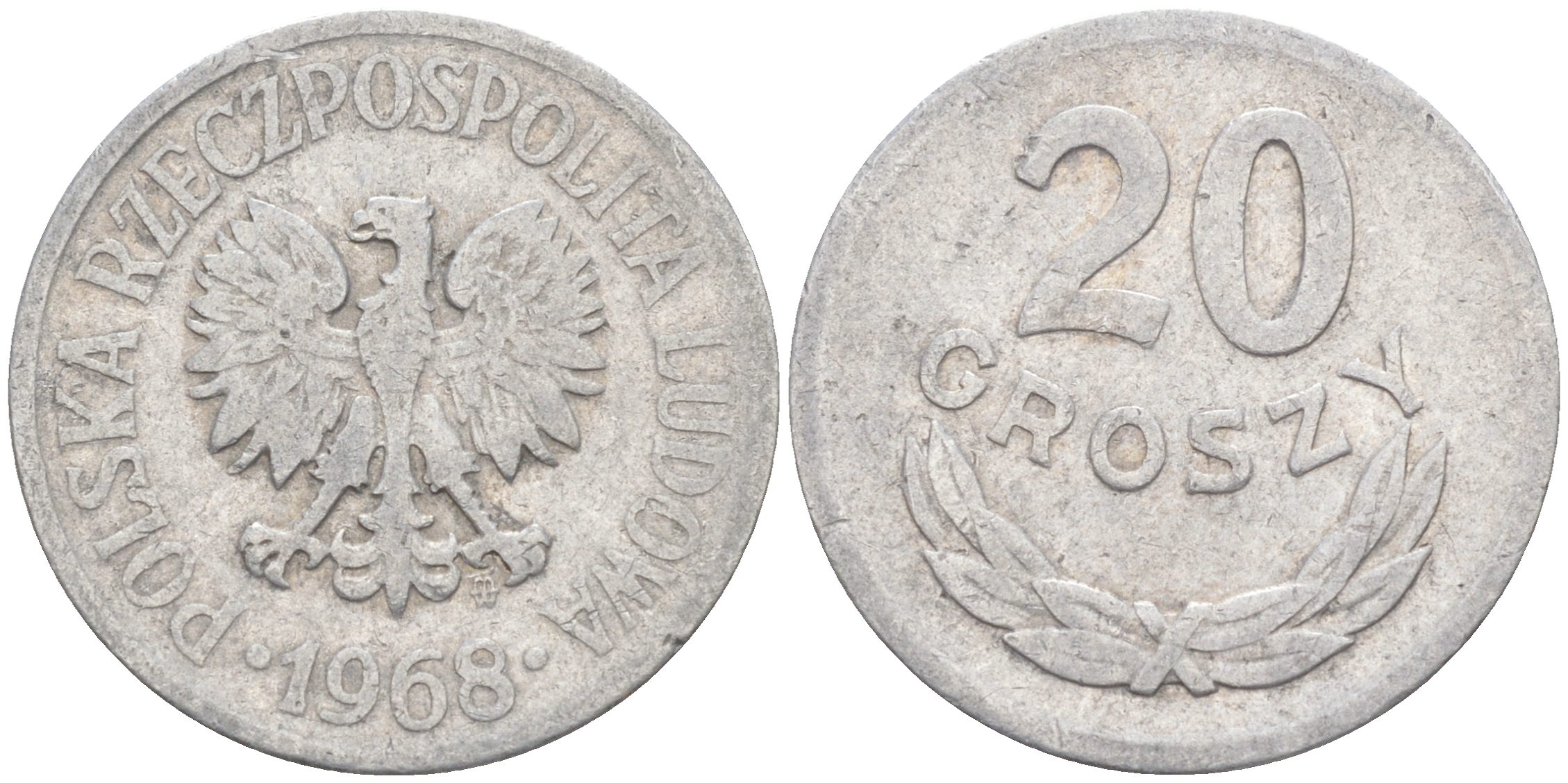 ПОЛЬША 20 ГРОШЕЙ 1968 MW KM А47 алюминий 106-436