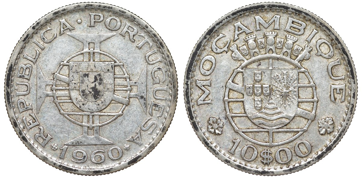 Португальский Мозамбик 10 эскудо 1960 KM 79 серебро 51-2953