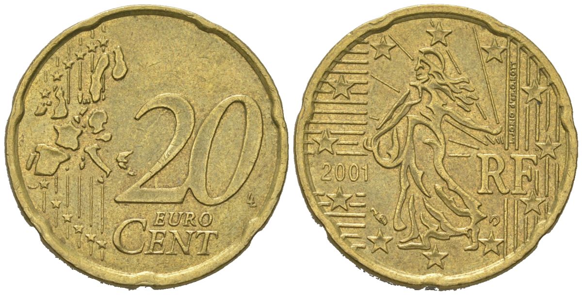 Франция 20 евроцентов 2001 KM 1286 нордик 4604-1025