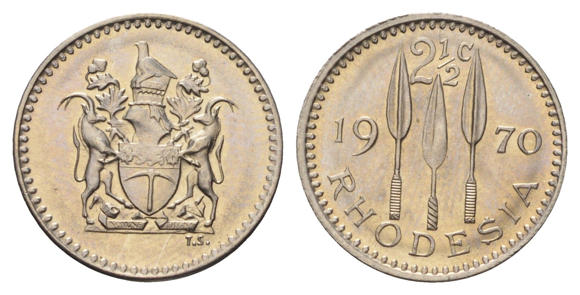 Родезия 2 1/2 цента 1970 год-тип KM 11 медно-никель UNC 4659-238
