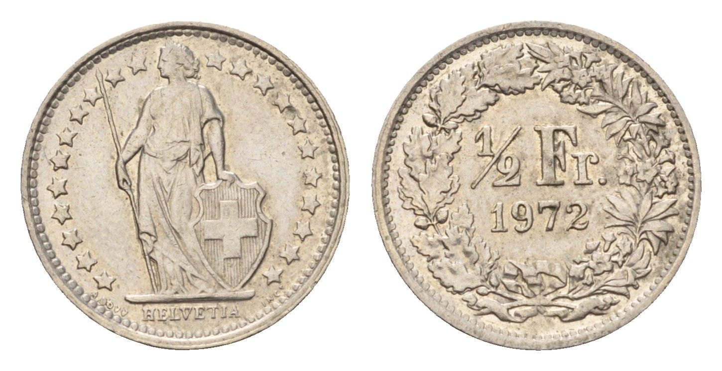 Швейцария 1/2 франка 1972 KM 23a медно-никель 4685-855
