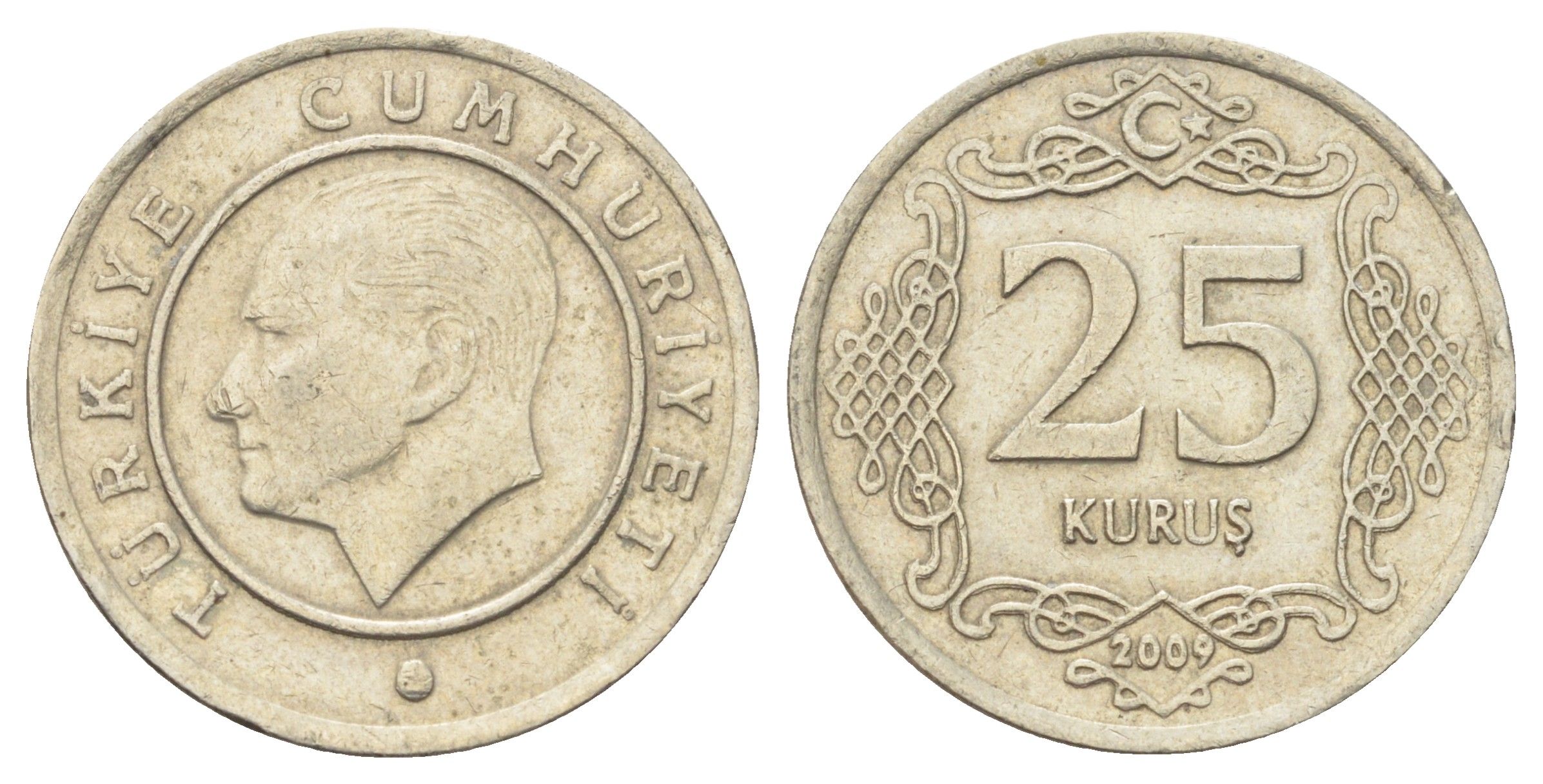 Турция 25 курушей 2009 Кемаль Ататюрк KM 1242 медь цинк никель 4702-616