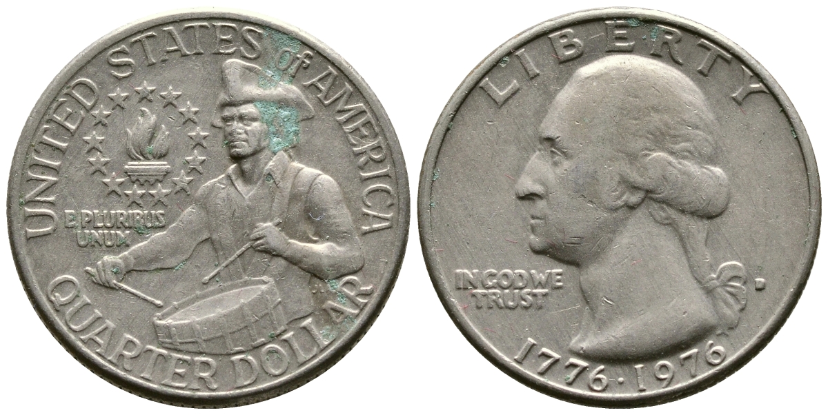 США 25 центов = квотер 1976 200 лет независимости (1776-1976), Вашингтон, барабанщик KM 204 медь плакированная медно-никелем 80-432