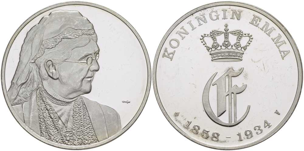 НИДЕРЛАНДЫ МЕДАЛЬ ND СЕРИЯ КОРОЛЕВСКАЯ ДИНАСТИЯ НИДЕРЛАНДОВ, КОРОЛЕВА ЭММА (1858-1934), КОРОЛЕВСКИЙ ВЕНЗЕЛЬ, ДИАМЕТР 38 ММ., ВЕС 25 ГР. серебро PROOF 1076-9-12