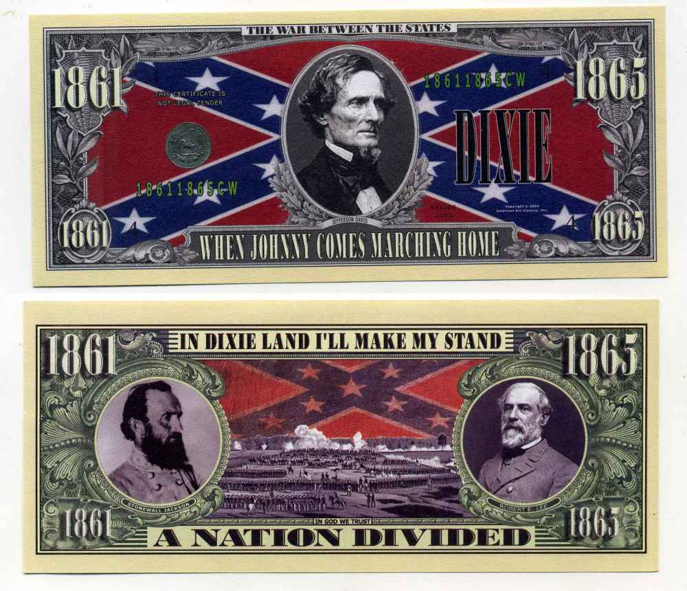 США СУВЕНИРНАЯ БАНКНОТА ND 1861-1865, ВОЙНА МЕЖДУ СЕВЕРОМ И ЮГОМ, НАЦИЯ РАЗДЕЛЕНА бумага UNC (ПРЕСС) 8588-22-3-2