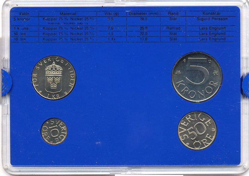 Швеция набор монетного двора из 4 монет 1985 в пластике, Карл XVI Густав (1973- ) KM MS35 UNC 4-3-7-144