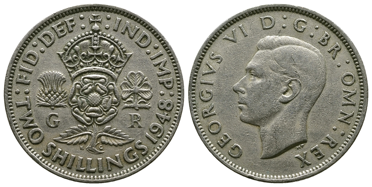 Великобритания 2 шиллинга (флорин) 1948 Георг VI (1936-1952) KM 865, Spink 4102 медно-никель 4381-1136